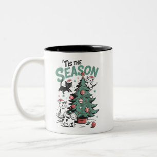Kerstkat Retro Tis The Season Meowy Catmas  Tweekleurige Koffiemok