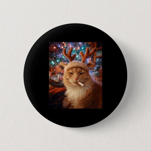 Kerstkat Rokt Sigaret Meme Gen Z Comfort Ronde Button 5,7 Cm (Voorkant)