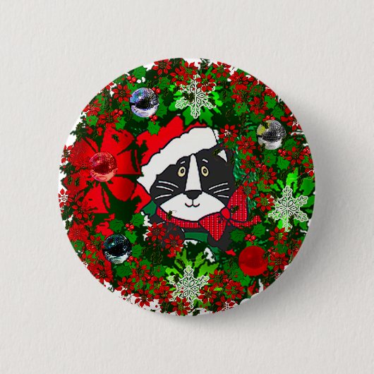 kerstkat ronde button 5,7 cm (Voorkant)