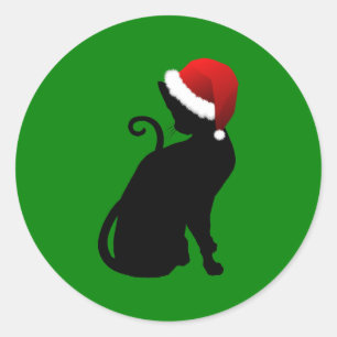 Kerstkat Ronde Sticker