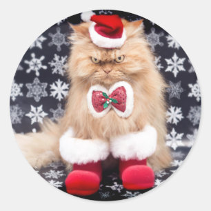 kerstkat ronde sticker