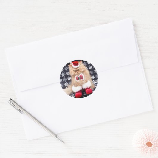 kerstkat ronde sticker (Envelop)