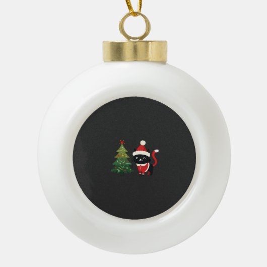 Kerstkat Santa Boom Vector Keramische Bal Ornament (Voorkant)
