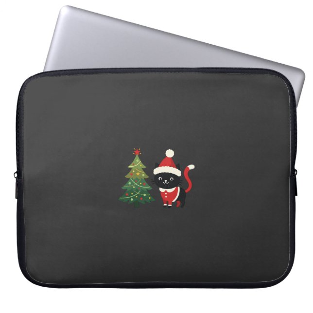 Kerstkat Santa Boom Vector Laptop Sleeve (Voorkant)