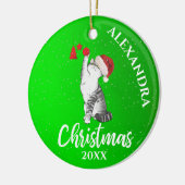 kerstkat Santa Hat Green Kinderen Keramisch Ornament (Links)