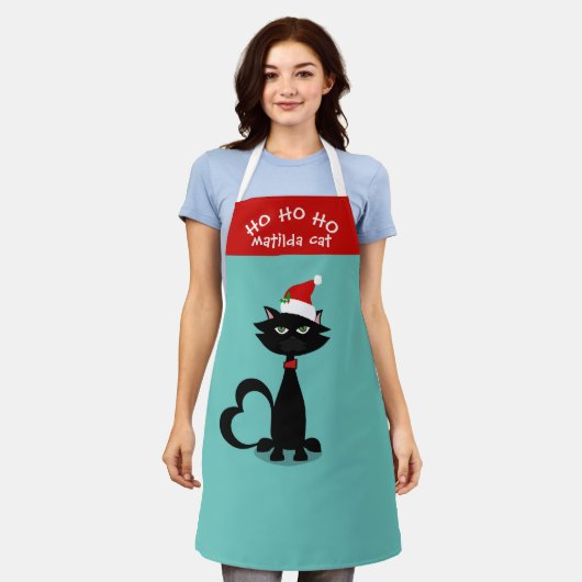 Kerstkat Santa Hat Ho Holiday Schort (Gedragen)