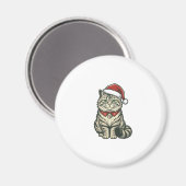 Kerstkat Santa-hoed Vintage Gravure Design_1 Magneet (Voorkant / Achterkant)