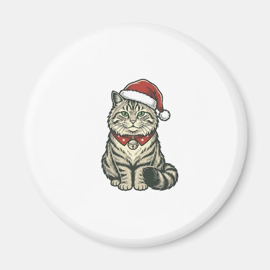 Kerstkat Santa-hoed Vintage Gravure Design_1 Magneet (Voorkant)
