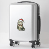 Kerstkat Santa-hoed Vintage Gravure Design_1 Sticker (Koffer)