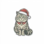 Kerstkat Santa-hoed Vintage Gravure Design_1 Sticker (Voorkant)