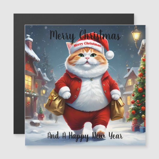 Kerstkat Santa, Magnetische Kaart (Voorkant / Achterkant)