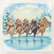 Kerstkat Schaatsers, Glas Coaster