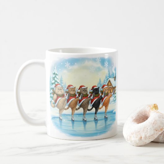 Kerstkat Schaatsers, Glas Coaster Koffiemok (Met donut)