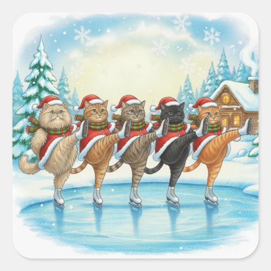 Kerstkat Schaatsers, Stickers (Voorkant)