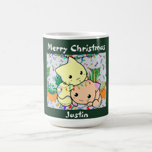 kerstkat schattig, persoonlijke tekst aanpassen koffiemok