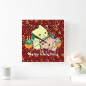 kerstkat schattig, persoonlijke tekst aanpassen vierkante klok (Huis)