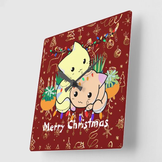 kerstkat schattig, persoonlijke tekst aanpassen vierkante klok (Hoek)