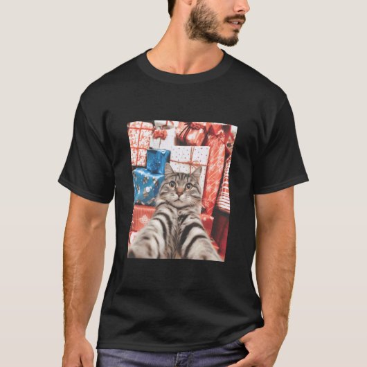Kerstkat Selfie Cadeaus Grappige Kat T-shirt (Voorkant)