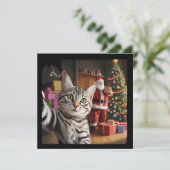 Kerstkat selfie met kerstman Cute vakantie Feestdagenkaart (Staand voorkant)