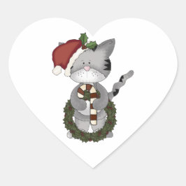 Kerstkat Sinterklaas Hart Sticker
