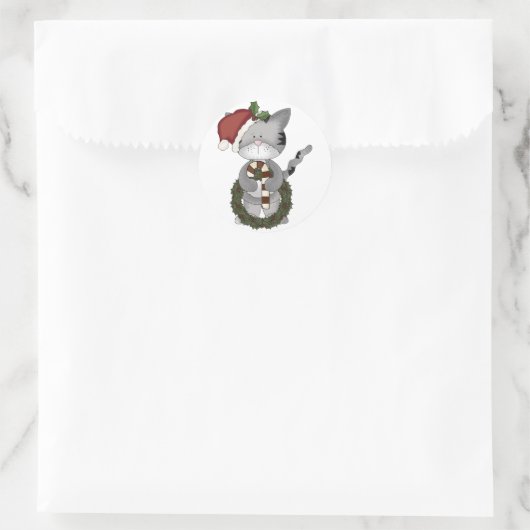 Kerstkat Sinterklaas Ronde Sticker (Tas)