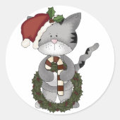 Kerstkat Sinterklaas Ronde Sticker (Voorkant)