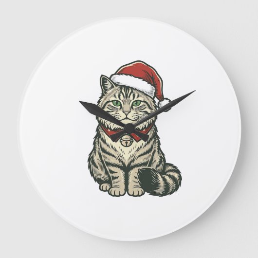 Kerstkat Sinterklaashoed Vintage Gravure Design_1 Grote Klok (Voorkant)