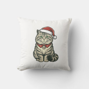 Kerstkat Sinterklaashoed Vintage Gravure Design_1 Kussen