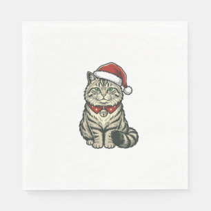 Kerstkat Sinterklaashoed Vintage Gravure Design_1 Servet