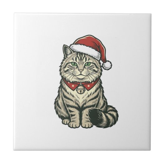 Kerstkat Sinterklaashoed Vintage Gravure Design_1 Tegeltje (Voorkant)