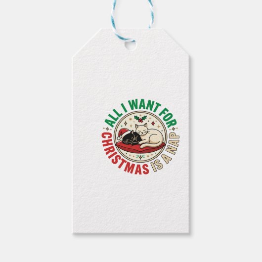 Kerstkat Slaap Vakantie Ontwerp Cadeaulabel (Voorkant)