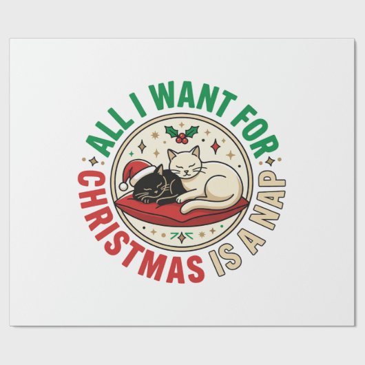 Kerstkat Slaap Vakantie Ontwerp Cadeaupapier (Vlak)