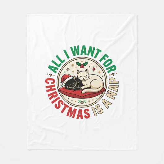 Kerstkat Slaap Vakantie Ontwerp Fleece Deken (Voorkant)