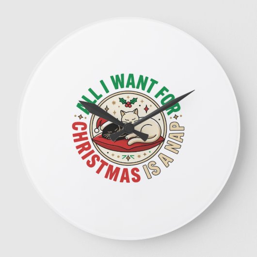 Kerstkat Slaap Vakantie Ontwerp Grote Klok (Voorkant)
