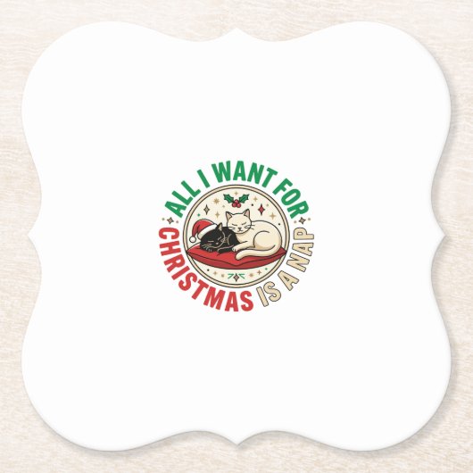 Kerstkat Slaap Vakantie Ontwerp Kartonnen Onderzetters (Voorkant)