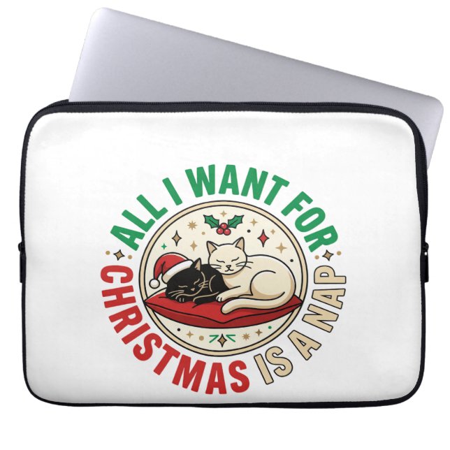 Kerstkat Slaap Vakantie Ontwerp Laptop Sleeve (Voorkant)