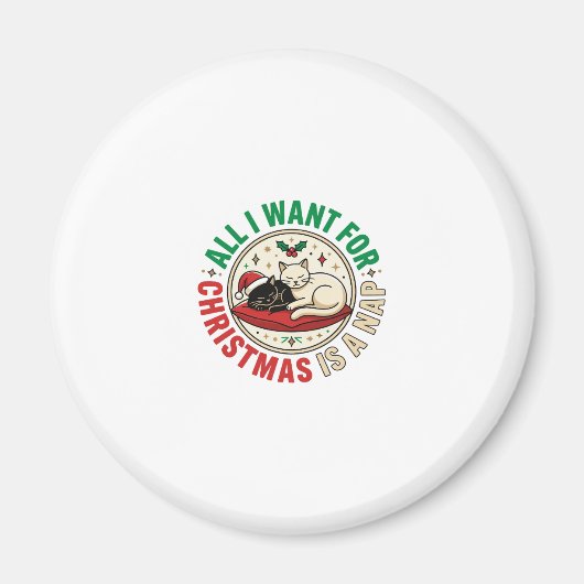 Kerstkat Slaap Vakantie Ontwerp Magneet (Voorkant)