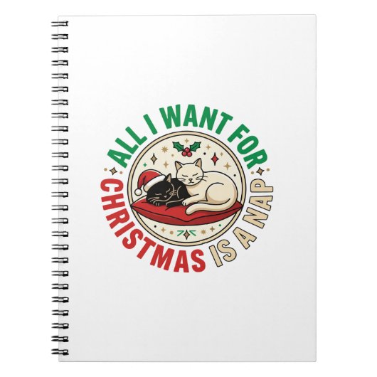 Kerstkat Slaap Vakantie Ontwerp Notitieboek (Voorkant)