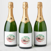Kerstkat Slaap Vakantie Ontwerp Sparkling Wijnetiket (Flessen)