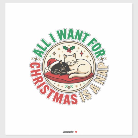 Kerstkat Slaap Vakantie Ontwerp Sticker (Vel)