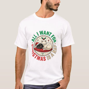 Kerstkat Slaap Vakantie Ontwerp T-shirt