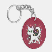 Kerstkat sleutelhanger (Rood) (Voorkant Links)
