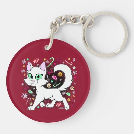 Kerstkat sleutelhanger (Rood) (Achterkant)