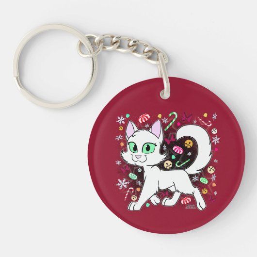 Kerstkat sleutelhanger (Rood) (Voorkant)