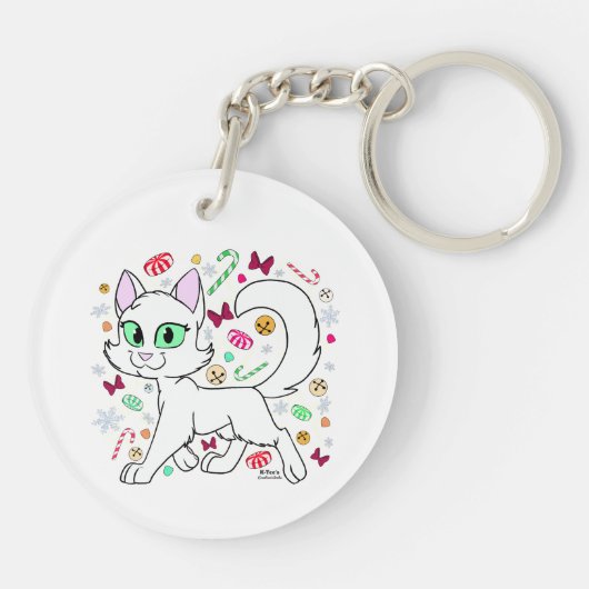Kerstkat sleutelhanger (Wit) (Achterkant)