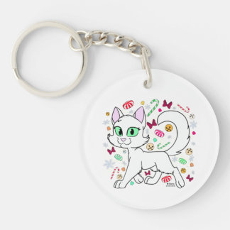 Kerstkat sleutelhanger (Wit)