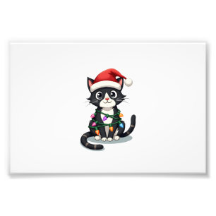 Kerstkat smoking zwarte kat kerstlichtjes poes c foto afdruk