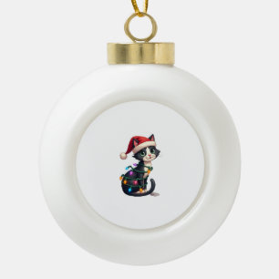 Kerstkat smoking zwarte kat xmas lichten poes c keramische bal ornament