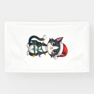 Kerstkat smoking zwarte kat xmas lichten poes c spandoek