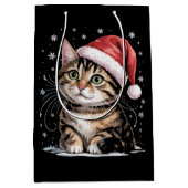 Kerstkat Sneeuw Kerstman Hoed Winter Medium Cadeauzakje (Voorkant)